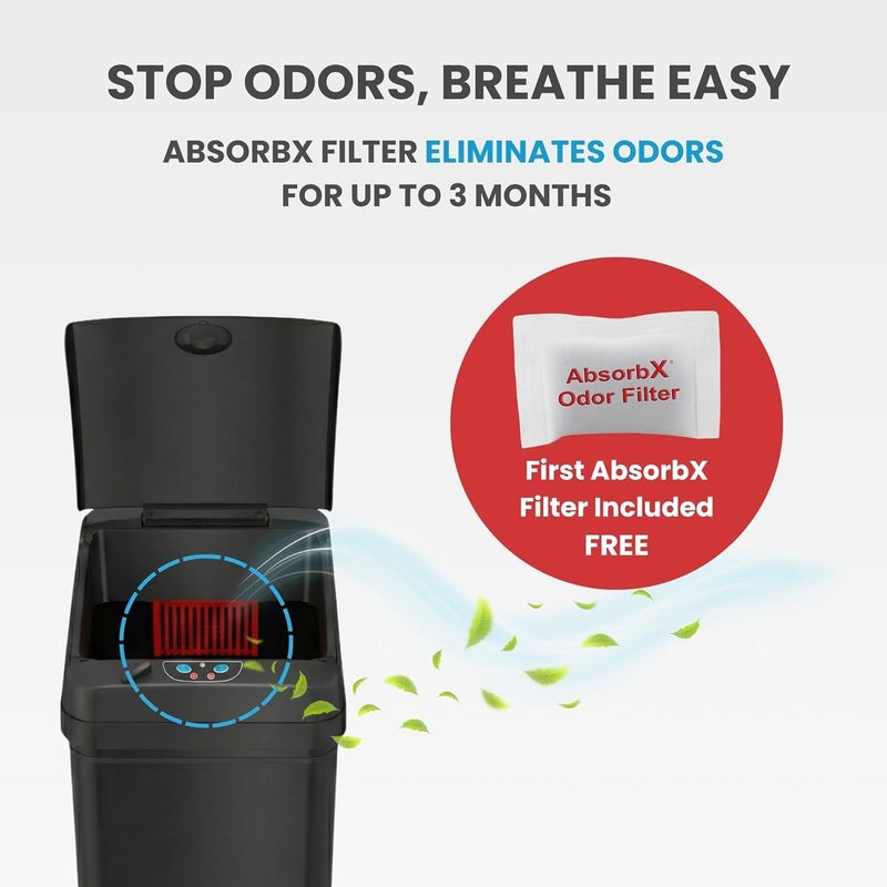 iTouchless 13 Gallon Kitchen Trash Can with Odor Filter, Automatic Motion Sensor Bin, Soft-Close Stainless Steel, Slim Wastebasket for Narrow Spaces, Matte Black - Image 4